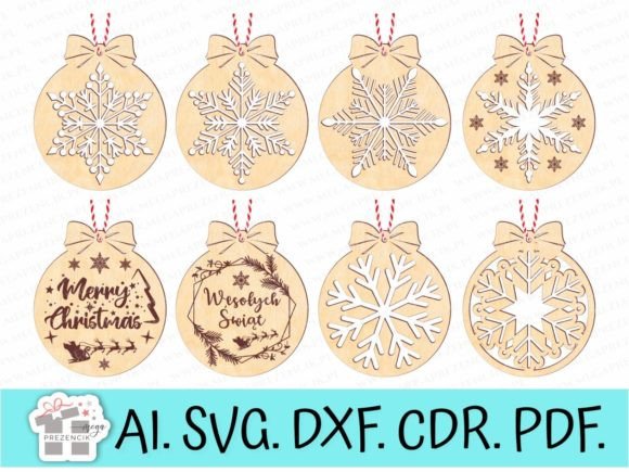 Baubles with a Snowflake Motif Laser SVG