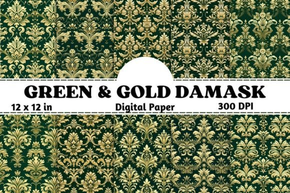 Green and Gold Damask Seamless Pattern: A Timeless Design for Opulent Creations