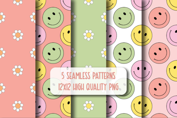 Groovy Smiley Face and Flowers Seamless
