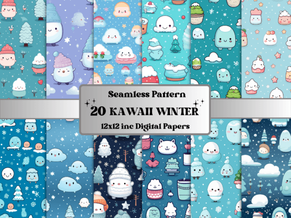 Kawaii Winter Digital Pattern Paper: A Magical Touch for Modern Creativity