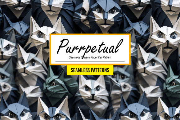 Purrpetual - Origami Paper Cat Pattern: A Seamless Design for Creative Projects