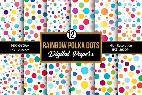 Rainbow Polka Dots Digital Paper Pattern
