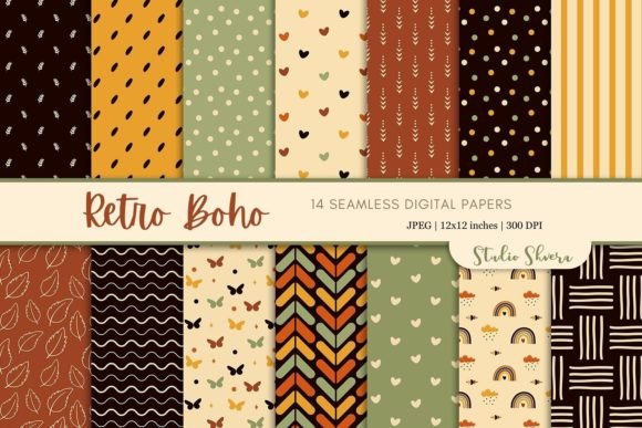 Retro Boho Digital Paper Pack