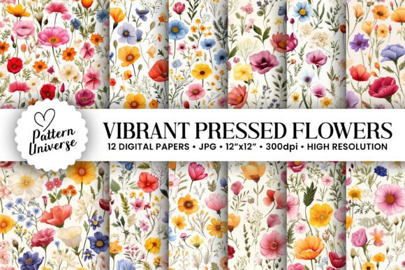 Vibrant Pressed Flowers Digital Papers