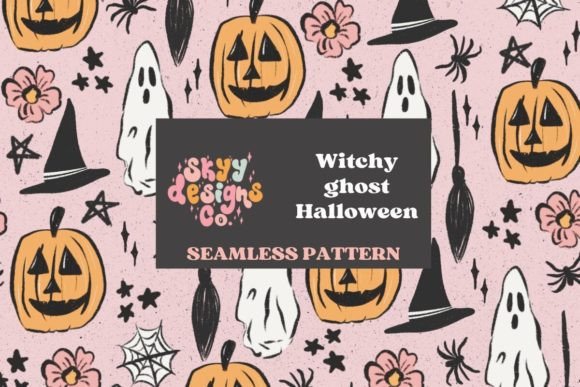 Witchy Ghosts Pumpkin Seamless Pattern: A Spooky Addition to Your Creative Projects